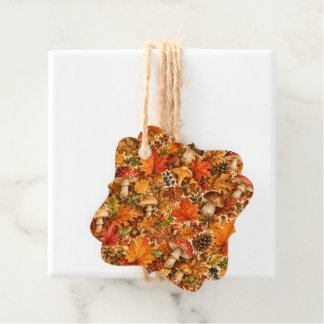 Étiquettes Cadeau Motif de champignon de forêt automnale | Feuilles