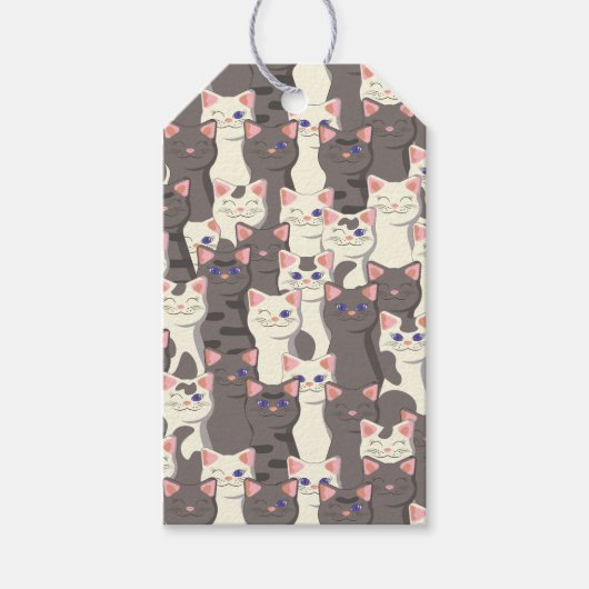 Étiquettes-cadeau Motif de chats blancs et gris (Devant)