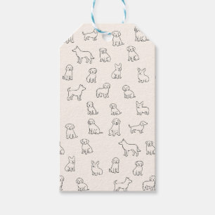 Étiquettes-cadeau Motif de chien ludique noir et blanc dessiné à la