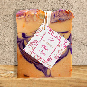 Étiquettes Cadeau Motif de cœurs orange rose liés sur une fête blanc