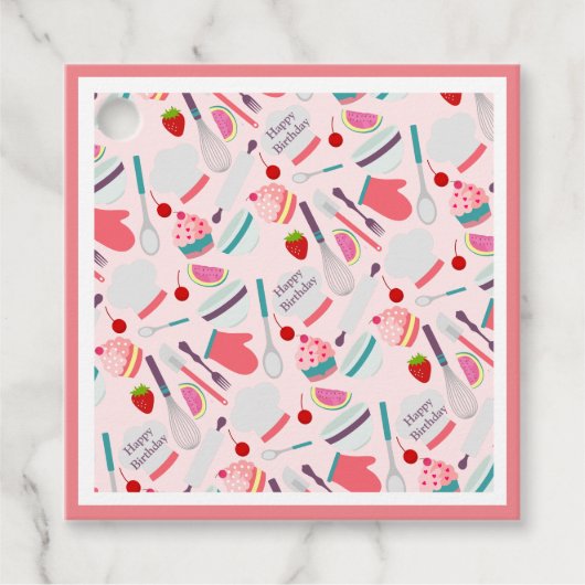 Étiquettes Cadeau Motif de cuisson de cupcake rose violet (Devant)