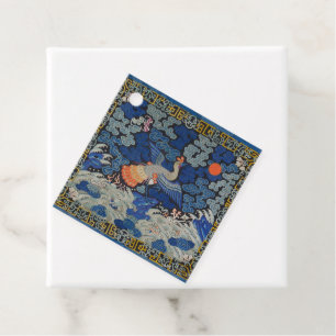 Étiquettes Cadeau Motif de grue chinoise vintage : bleu impérial