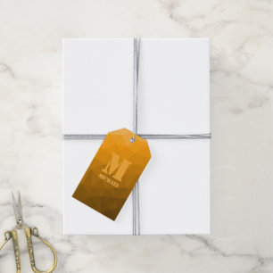 Étiquettes-cadeau Motif de maille géométrique ombré orange Monogramm