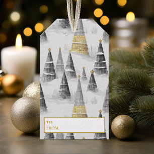 Étiquettes-cadeau Motif de Noël en or noir #8 ID1009