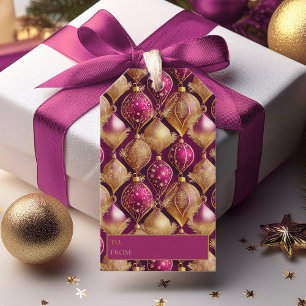 Étiquettes-cadeau Motif de Noël Magenta Gold#12 ID1009