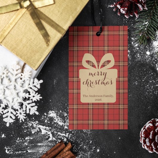 Étiquettes-cadeau Motif de Noël Rouge Plaid -