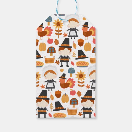 Étiquettes-cadeau Motif de récolte de pèlerins de bon thanksgiving (Dos)