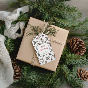 Étiquettes-cadeau Motif des baies botaniques de Noël Holly moderne
