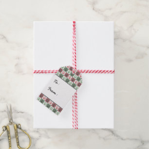 Étiquettes-cadeau Motif Empreinte de patte À damiers chien rouge et