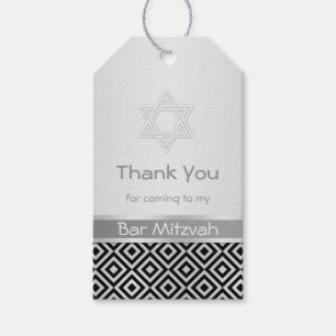 Étiquettes-cadeau Motif en diamant noir en argent Bar Mitzvah tag ca