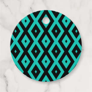 Étiquettes Cadeau Motif en diamant noir et turquoise