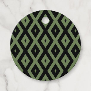 Étiquettes Cadeau Motif en diamant vert olive et noir
