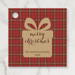 Étiquettes Cadeau Motif festif de Noël à carreaux rouges