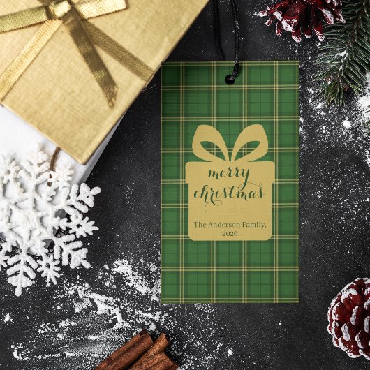 Étiquettes-cadeau Motif festif de Noël à carreaux verts -
