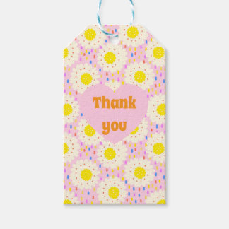 Étiquettes-cadeau Motif floral de daisy rose rétro des années 70