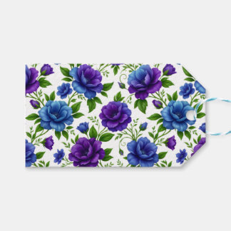 Étiquettes-cadeau Motif floral de rose bleue et violette élégant