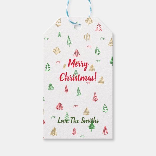 Étiquettes-cadeau Motif Gold Green Red Christmas Trees (Devant)