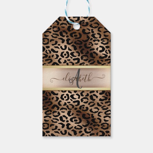 Étiquettes-cadeau Motif léopard Bronze Noir Monogramme (Devant)