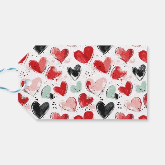 Étiquettes-cadeau motif mignon avec coeur peint aquarelle (Dos Horizontal)