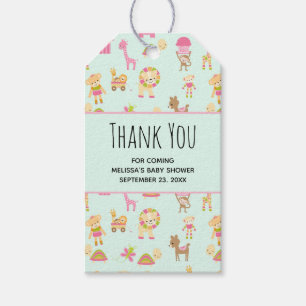 Étiquettes-cadeau Motif mignon avec Happy Animals & Baby shower joue