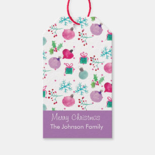 Étiquettes-cadeau Motif peint à la main sur le thème de Noël à l'aqu