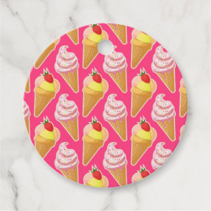Étiquettes Cadeau Motif rose Kawaii avec crème glacée aux fraises