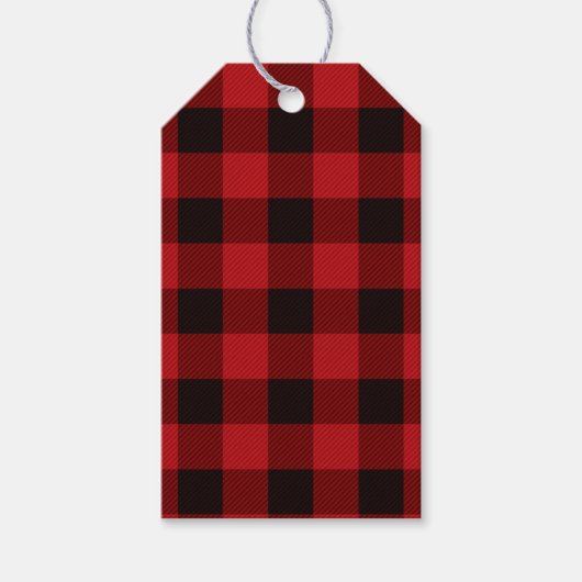 Étiquettes-cadeau Motif rouge rustique noir plaid (Devant)