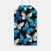 Étiquettes-cadeau Motif sans couleur foncée avec papillons bleus Mor (Dos)