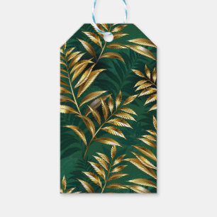 Étiquettes-cadeau Motif sans couture avec des fougères dorées