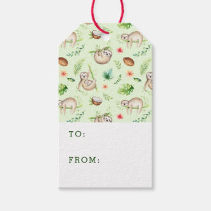 Étiquettes-cadeau Motif tropical de paresse de noix de coco