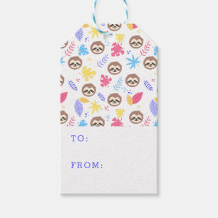 Étiquettes-cadeau Motif tropical de paresse et de feuille