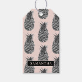 Étiquettes-cadeau Motif Tropical Grey & Rose Ananas Avec Nom (Devant)