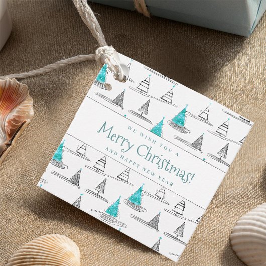 Étiquettes Cadeau Motif turquoise d'arbre de Noël n° 5 ID1009