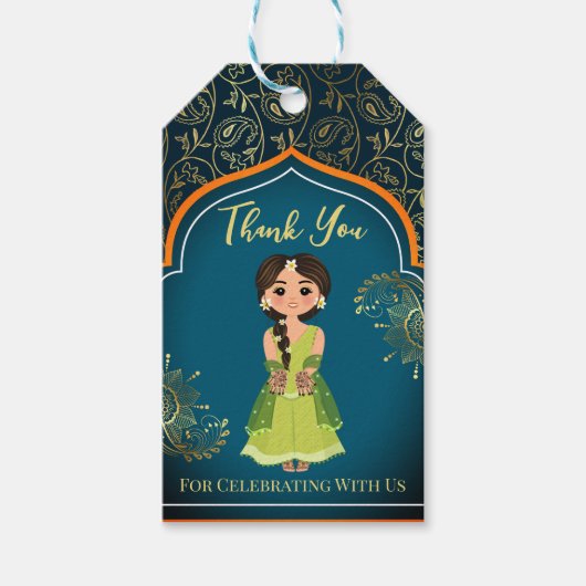 Étiquettes-cadeau Motifs indiens Mehndi design turquoise vert (Devant)