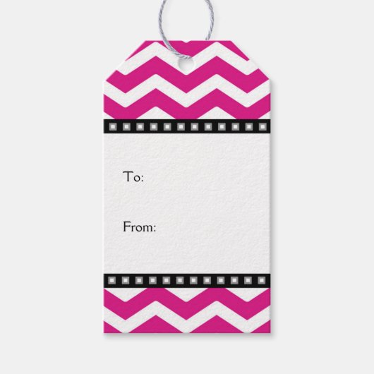 Étiquettes-cadeau Mots-clés cadeaux Hot Pink White Black Chevron (Devant)