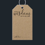 Étiquettes-cadeau Mots-clés Cadeaux Modern Script Mariage Conseils e<br><div class="desc">Ajoutez une touche personnelle à votre mariage avec un conseil de mariage de script moderne et une carte d'étiquette de voeux. Cette carte de conseil comporte le titre "mots de sagesse" avec des détails en écriture noire et sans serif style de police sur papier kraft. Parfait pour mariage, baby shower,...</div>