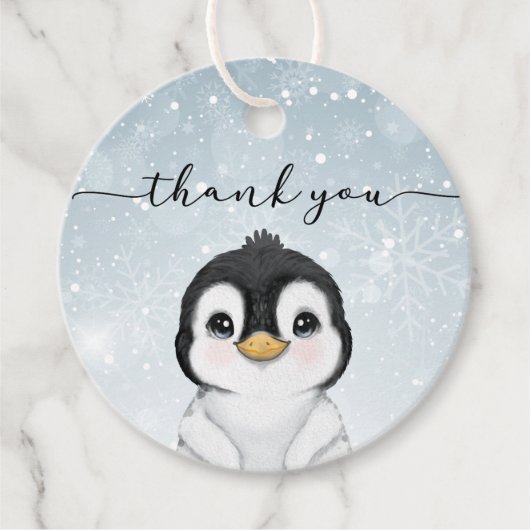 Étiquettes Cadeau Mots clés Merci Penguin Favor (Devant)