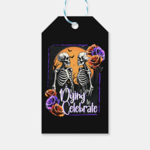 Étiquettes-cadeau Mourir pour célébrer, squelette d'Halloween Vintag