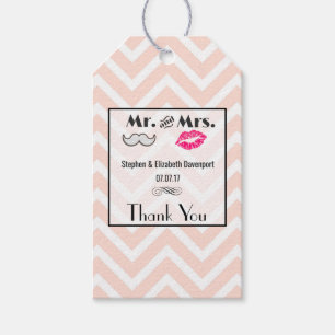 Étiquettes-cadeau Moustache & Lèvres M. & Mme Peach Chevron Mariage