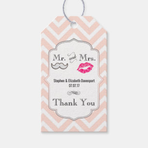 Étiquettes-cadeau Moustache & Lèvres M. & Mme Peach Chevron Mariage