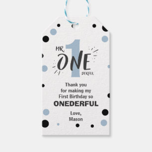 Étiquettes-cadeau Mr Onederful Birthday Favor Tags Garçon Bébé Bleu