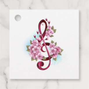 Étiquettes Cadeau Musical treble clef notes with sakura flowers