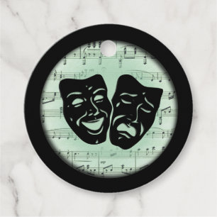 Étiquettes Cadeau Musique verte et masques grecs de théâtre