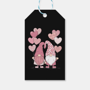 Étiquettes-cadeau Nains de la Saint-Valentin à carreaux buffles rose