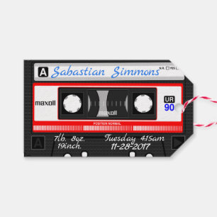 Étiquettes-cadeau Naissance customisée d'enregistreur à cassettes 
