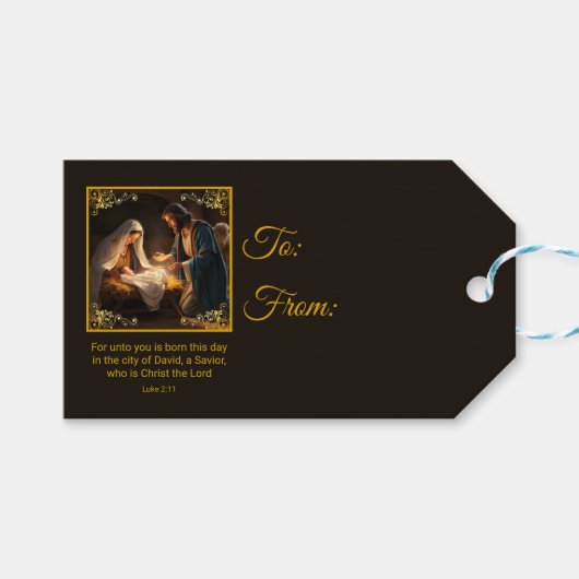 Étiquettes-cadeau Nativité de Noël Sainte Famille Religieuse (Devant (Horizontal))