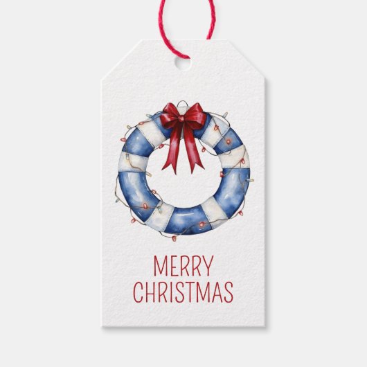 Étiquettes-cadeau Nautical Christmas Life Preserver With Bow (Devant)