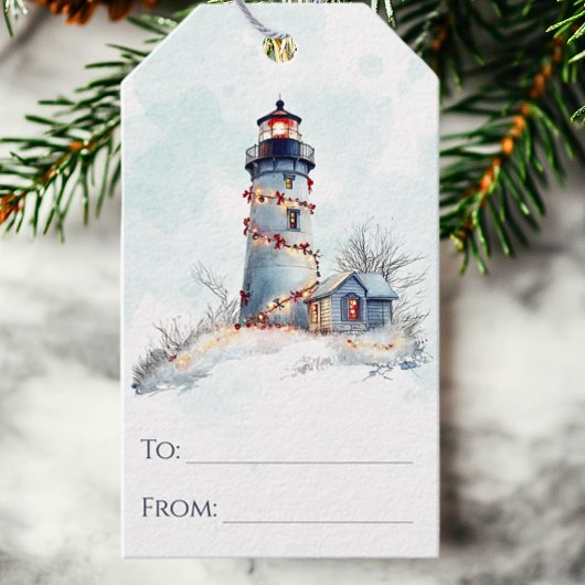 Étiquettes-cadeau Nautical Watercolor Lighthouse Noël
