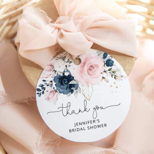 Étiquettes Cadeau Navy Blush floral mariage