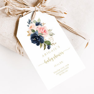 Étiquettes-cadeau Navy Fardée Florale Or Bébé Naissance